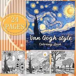 Van Gogh Inspired Adult Stress-Relief Coloring Book 24 Pages NIP